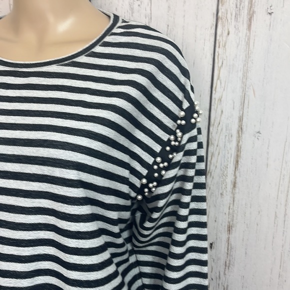 Lane Bryant Striped Top with Pearl Accents - Picture 2 of 9